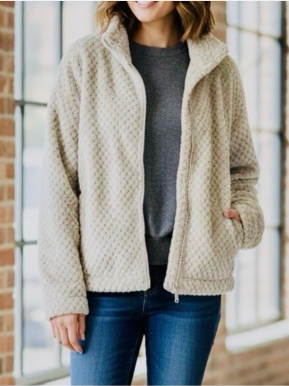 Calvin Klein Taupe Soft Teddy Bear Full Zip Jacket XL